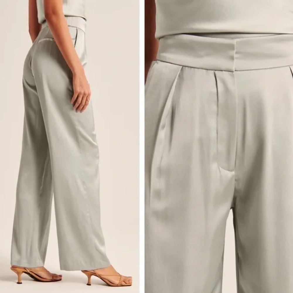 Abercrombie & Fitch Tailored Wide Leg Pant Satin in Sage Green Size 25 / 0